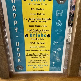 Happy hour menu