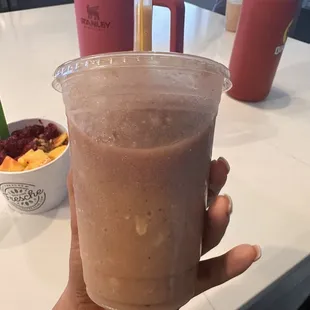 so liquidy for a shake and it came with oats? We threw it away it was so gross. This was the Tropical Smoothie.
