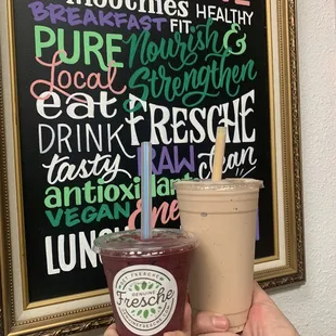 Small Berry Berry Smoothie (12 oz) and Large Chocolate peanut butter (24 oz)