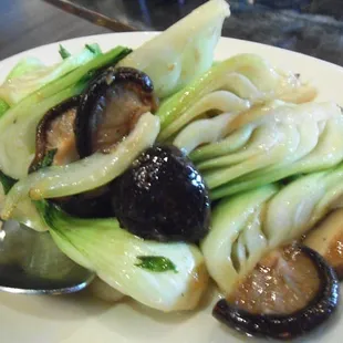 Baby bok choy and shiitake mushrooms.