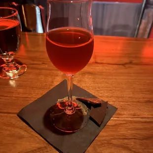 a glass of wine on a table