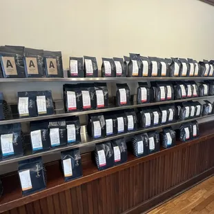 shelves of coffee beans