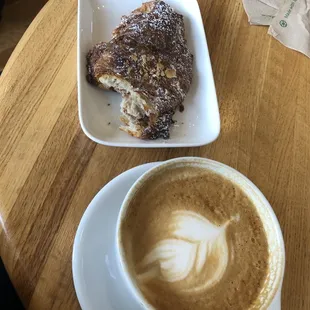 Almond croissant and latte