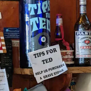 a sign on a shelf