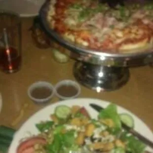 a pizza and salad