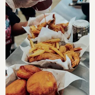 Fried biscuits and Catfish plate.