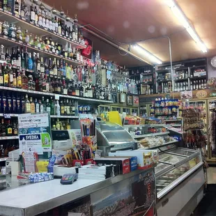 All liquors. Snacks and drinks.