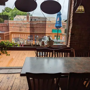 a view of the patio from the dining room