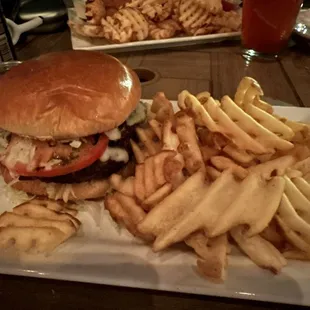 Bruschetta burger and fries