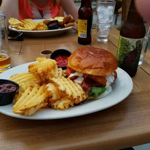 Chicken Bacon Ranch sandwich with waffle fries and Zombie Dust