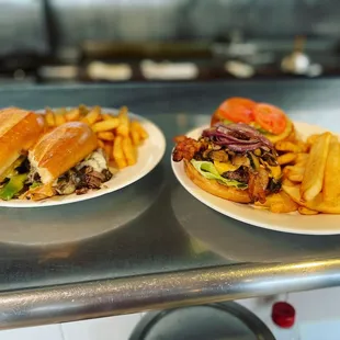 Left: Philly cheese steak Right: the Lockeford burger YUM