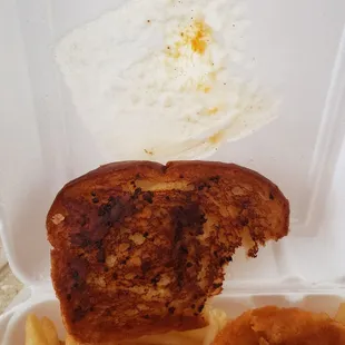 Burnt toast with a side of melted styrofoam .