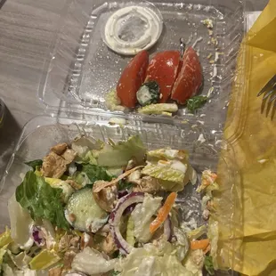 They don&apos;t add no egg on the salads , and big slices of tomatoes ,