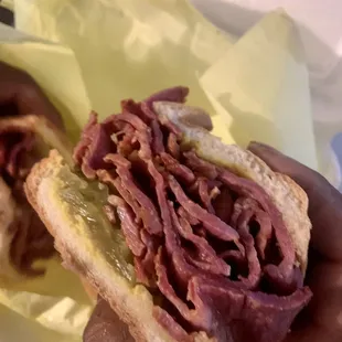 The Pastrami Sandwich has a good amount of pastrami for the size of the sandwich. A bit salty though