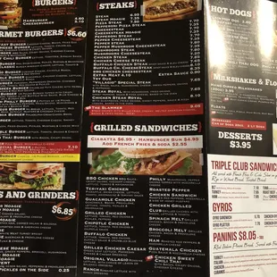 George&apos;s burgers menu