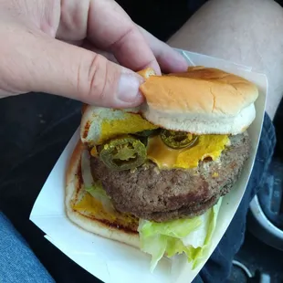 Double meat, jalapeno cheeseburger
