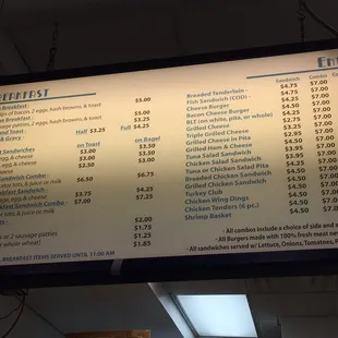the price of the menu
