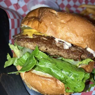 a hamburger and fries