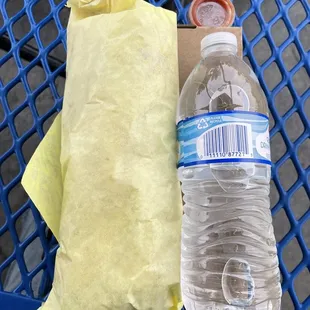 Breakfast burrito - water bottle for scale