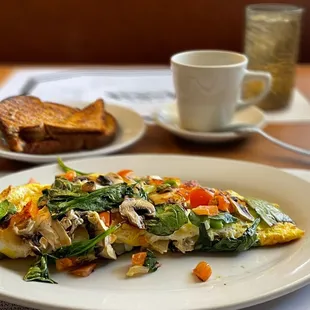 Vegetable omelet with spinach added.