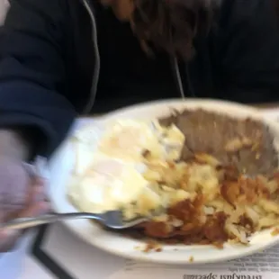 Steak, eggs, and hash browns
