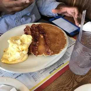 Pancakes bacon eggs