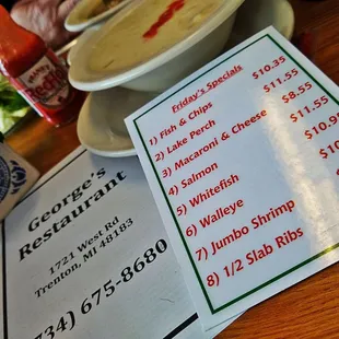 menu and prices