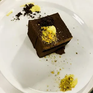 a piece of chocolate cake on a plate