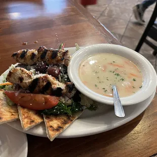 Traditional Greek Salad and Small Avgolemono Soup
