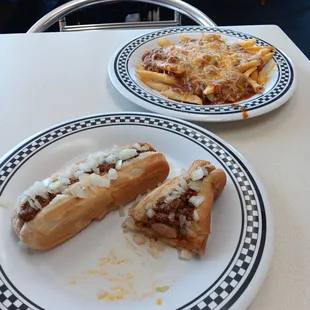 1 1/2 original coneys with mustard, onion, and coney sauce and a side of chili cheese fries. The missing half coney was in my belly.