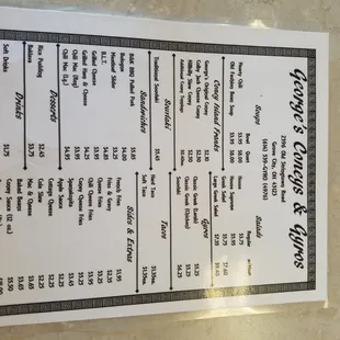 The menu