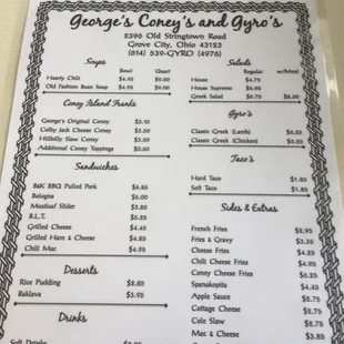 menu