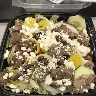 Greek salad with lamb