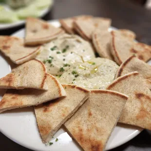 Hummus and Scordalia with pita