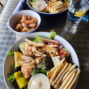 Greek salads with chicken &amp; a side of shrimp