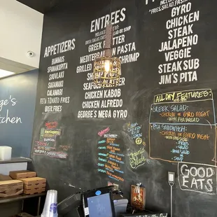 a menu on the wall