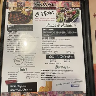 Platters menu (July 2021)