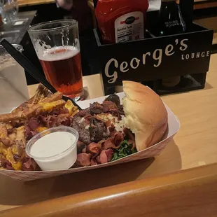 The king George burger with pigskin cowboy fries