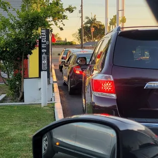 Something you like to see at a restaurant. A line at the drive thru. That means good food!