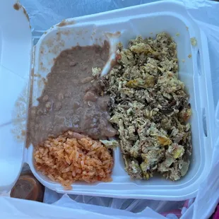 Machaca breakfast plate with Mexico rice and beans