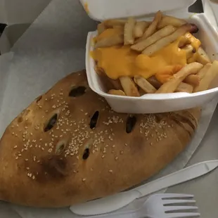 Steak, Cheese and Sauce Stromboli , Small Cheese Fries