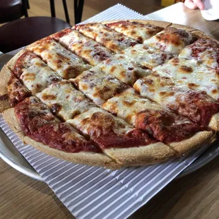 a large pizza on a table