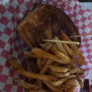 Patty melt in a potato bun