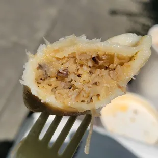 Inside the mushroom and sauerkraut pierogie