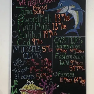 a menu on a blackboard
