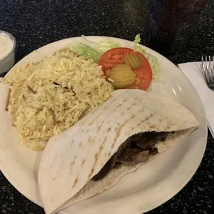 Tri tip pita sandwich, no veggies. My favorite!