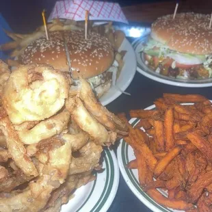Onion rings, sweet potato fries &amp; cheeseburger with the burger special and fries. All great!
