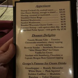 Appetizer menu