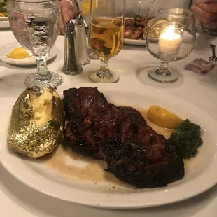 23 Ounces Bone In Ribeye with Bake Potato-Well Done-Outstanding