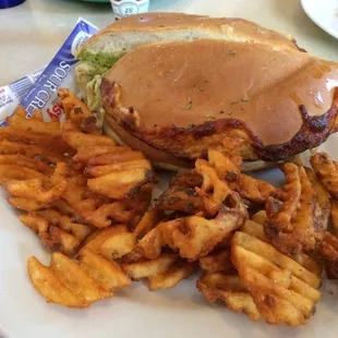 Chicken pesto grinder with waffle fries. Seriously enough good for three meals!